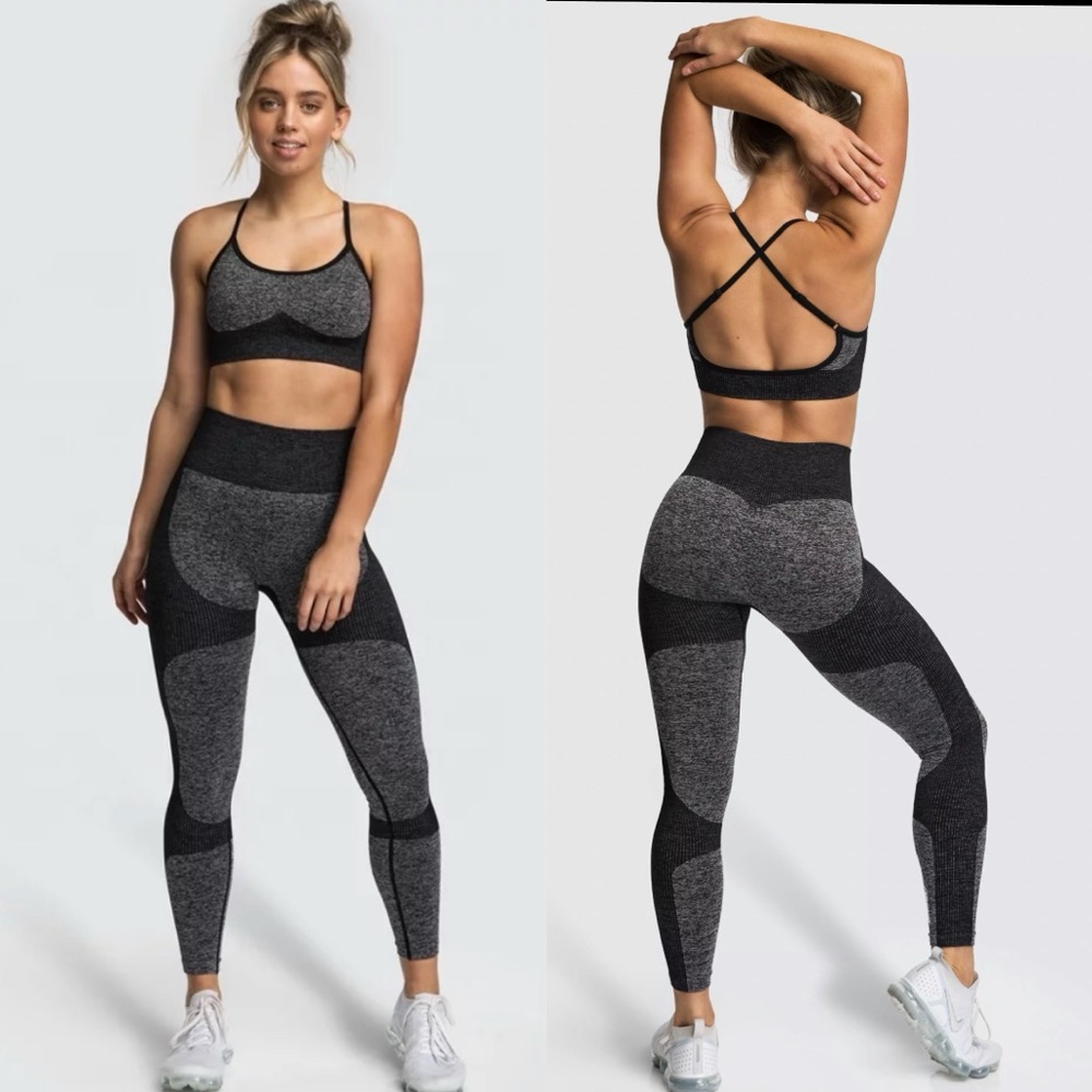 Black set fitness workout yoga outfit